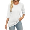 thumbnail image 4 of FAIWAD Hauts Texturés pour Femmes Été Chemises à Manches 3/4 Blouse Décontractée à Col Ras du Cou T-Shirts Basiques de Couleur Unie, 4 of 6