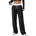 thumbnail image 2 of Women'S Contrast Color Waistband Sweatpants Wide Leg Pants with Drawstring Buckle Black L, 2 of 8