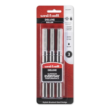 Stylos à bille roulante uni-ball Deluxe, pointe micro (0.5 mm), Noir, paquet de 3