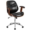 thumbnail image 1 of Mid-Back Black Leather Executive Wood Swivel Chair with Arms, 1 of 9