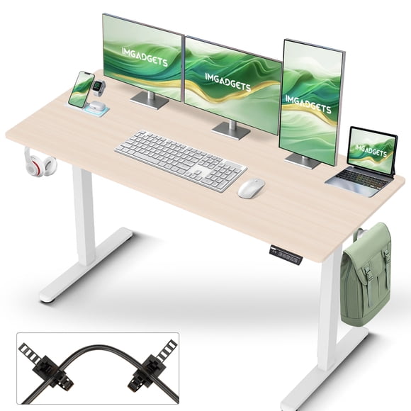 IMGadgets Bureau Debout Électrique Réglable / 55 Pieds' x 24 Pieds' Grand Espace de Travail avec 2 Crochets / Bureau Ergonomique Assis-Debout / Résistant aux Égratignures et Imperméable / Bureau à Hauteur Réglable pour le Travail et la Maison