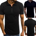thumbnail image 3 of T-Shirt à Manches Courtes pour Hommes, Couleur Unie, avec Poche à Rabat, Fermeture Éclair et Col Rabattu, 3 of 8