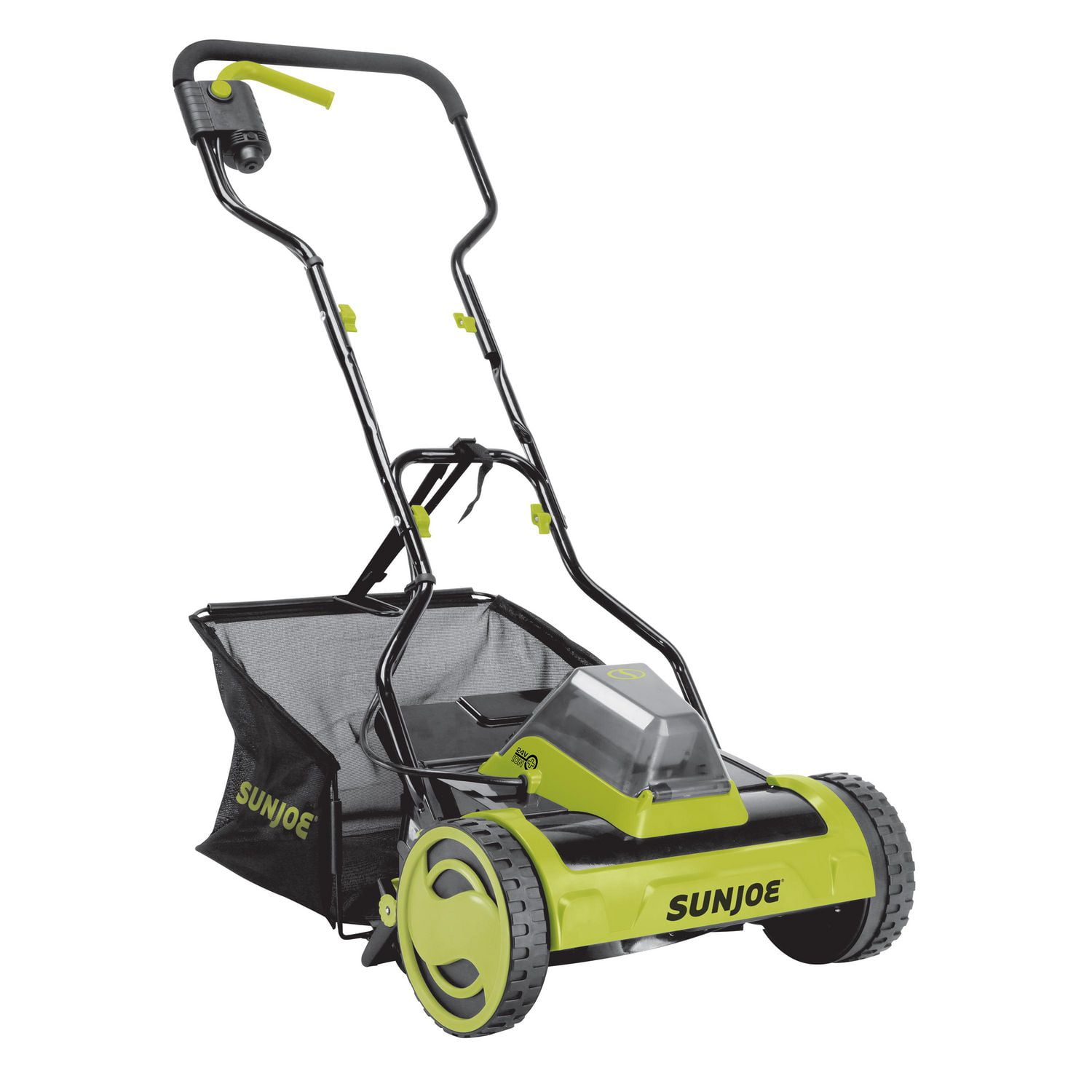 SunJoe 24V iON+ 15" Cordless Push Reel Mower, Rear Bag w/4.0-Ah Battery and Charger