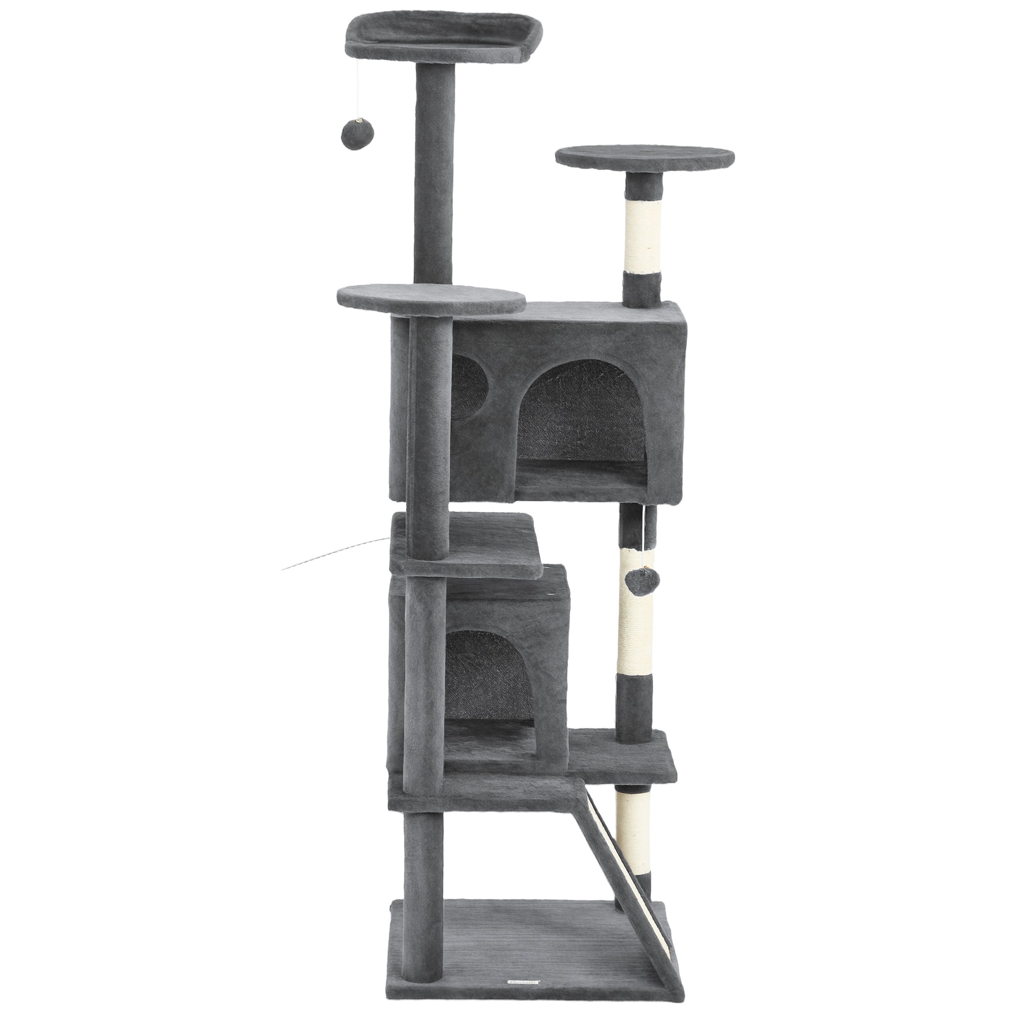 CoSoTower 63" Cat Tree, Multi-Level Cat Tower with Scratching Posts, Cat Condos, Bed, Platforms, Ramp, Toy Ball, Dark Grey