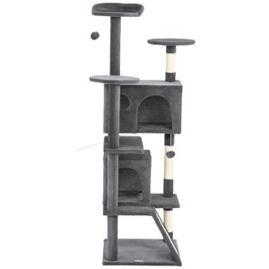 CoSoTower 63" Arbre de chat, Tour de chat multi-niveaux avec des poteaux de Scratching, Condos de chat , Lit , Plateformes , Ramp , Toy Ball , Gris foncé