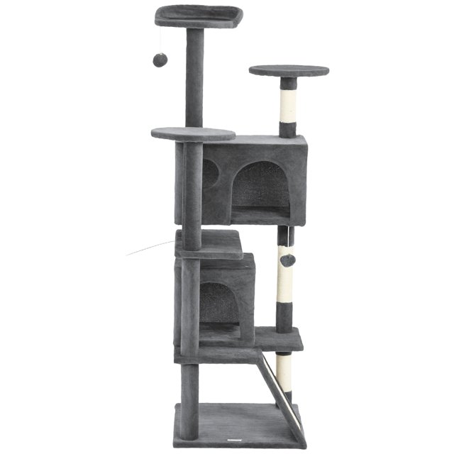 CoSoTower 63" Cat Tree, Multi-Level Cat Tower with Scratching Posts, Cat Condos, Bed, Platforms, Ramp, Toy Ball, Dark Grey