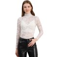 thumbnail image 1 of INSPIRE CHIC Chemisier Haut en Dentelle Florale Transparente à Col Roulé à Manches Longues Transparent pour Femme G Blanc, 1 of 6