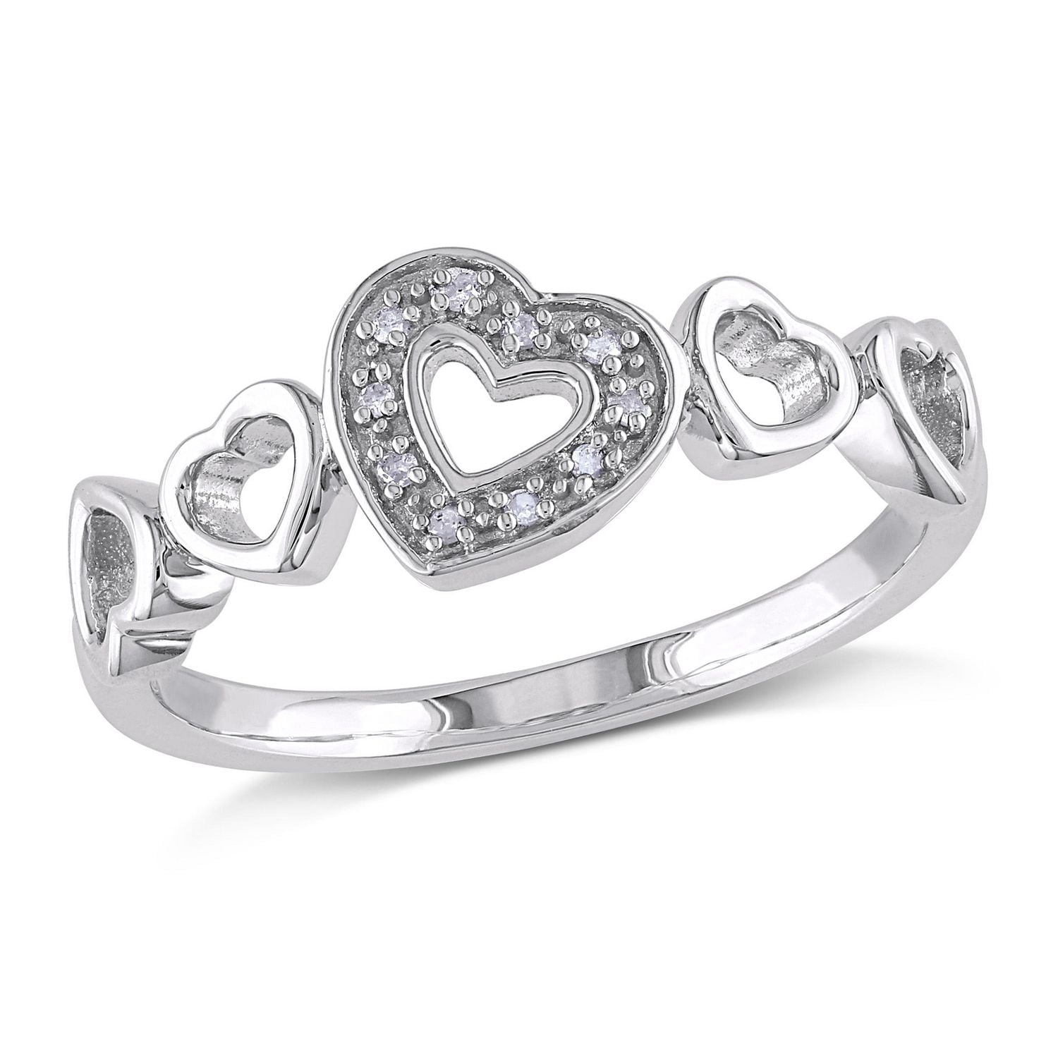 Bague Miabella multi-cœurs avec diamant en argent sterling