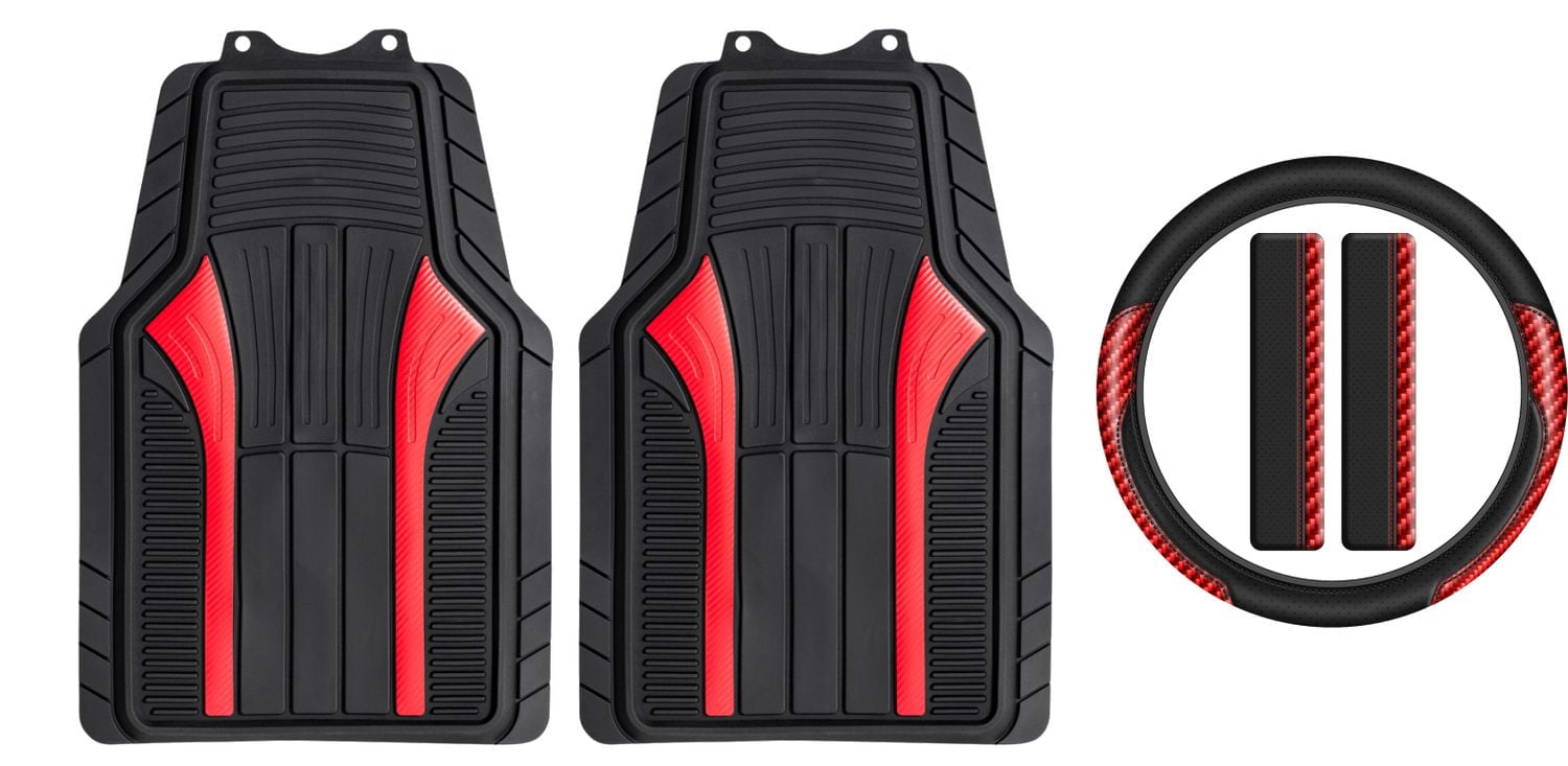 AUTO DRIVE CARBON FIBER SPORTS MAT KIT with Steering Wheel Cover and Seat Belt Pad