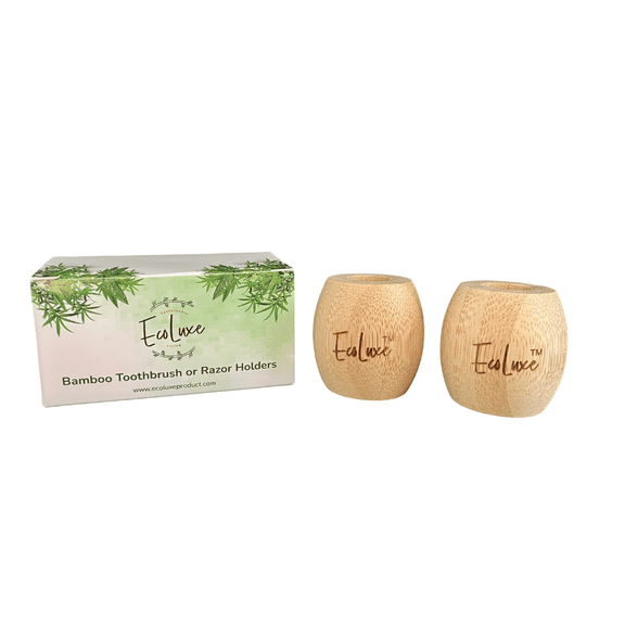 EcoLuxe 2 pack Bamboo Multi-purpose Stand I Organic Biodegradable Holder Stand for Toothbrush, Cosmetic Brush, Pens and more I Plastic Free