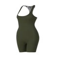 thumbnail image 4 of Combinaison Moulante pour Femmes Couleur Unie Col en U Sans Manches Ajustée Sport une-Pièce Vert Armée L, 4 of 5