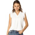 thumbnail image 1 of INSPIRE CHIC Blouse de Travail Sans Manches à Volants pour Femme, Col en V, Hauts, TP, Blanc, 1 of 6
