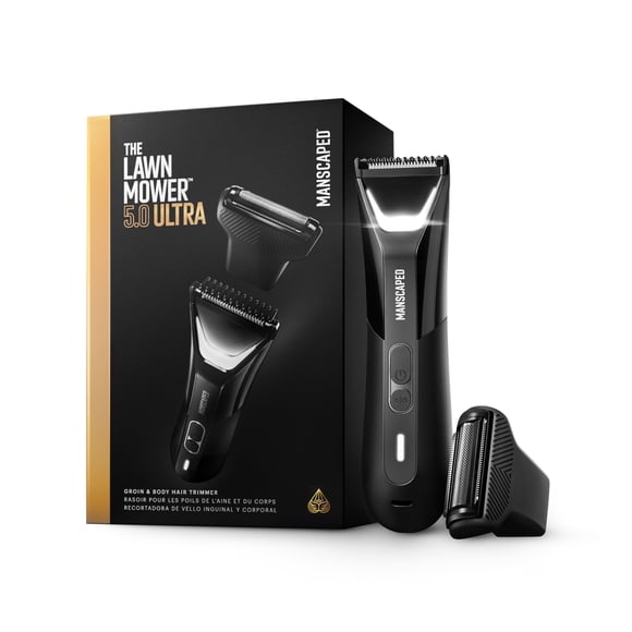 MANSCAPED® The Lawn Mower® 5.0 ULTRA Groin & Body Hair Groomer – Dual-Head SkinSafe® Trimmer & Foil Blades, Waterproof, with Travel Pouch - Black