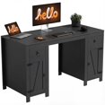 thumbnail image 1 of 53" Farmhouse Executive Desk with Drawers and 2 Cabinets, Black Wood Grain MDF Computer Desk with Adjustable Shelves, Rustic Writing Study Table for Home Office and Bedroom, 1 of 7