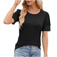 thumbnail image 3 of asjyhkr T-Shirts pour Femmes Col Rond Manches Courtes à Revers Hauts d'Été Mode 2025 Chic T-Shirts Basiques, 3 of 4