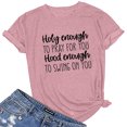 thumbnail image 2 of Qertyioot Hauts pour Femmes Chemise à Manches Courtes Imprimée Lettres Décontractée Blouse, 2 of 3