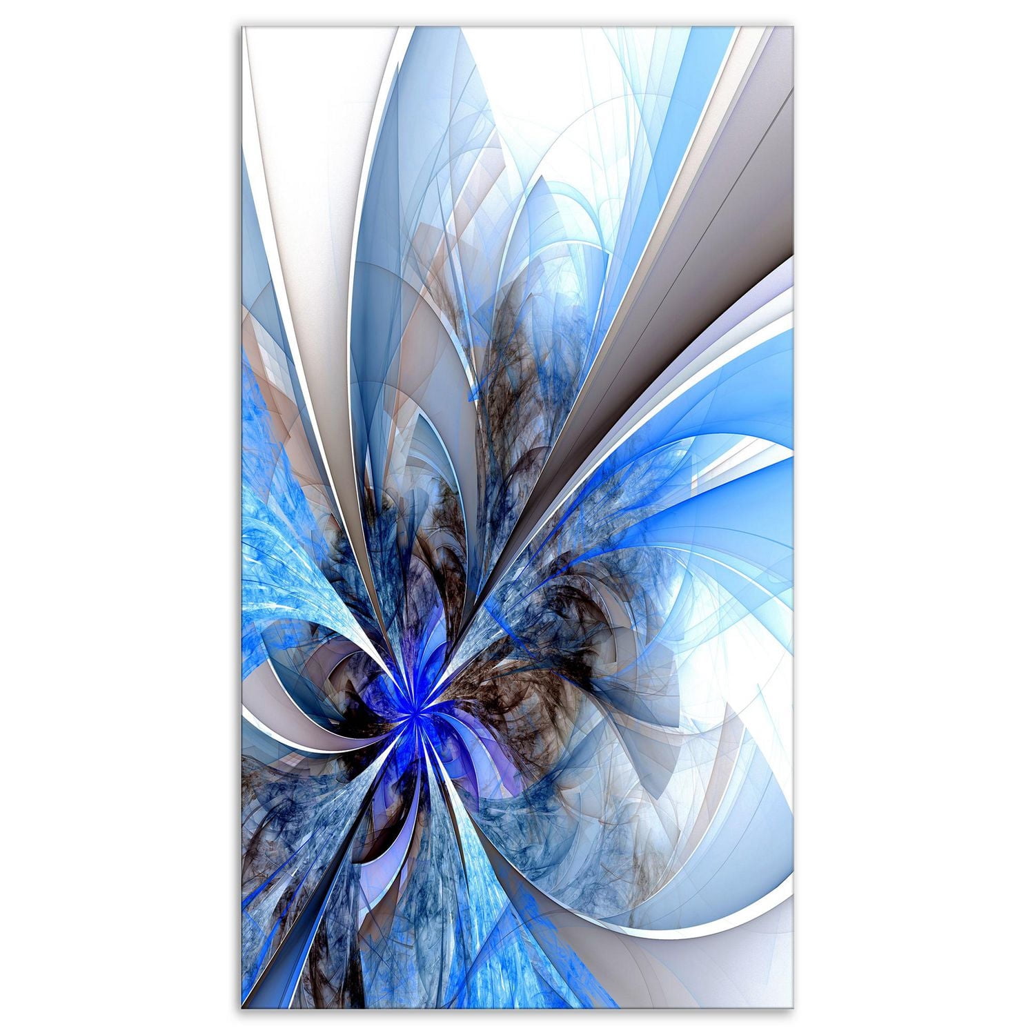 Designart Grande fleur fractale bleue symétrique Art mural sur toile