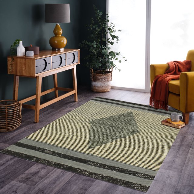 Casavani Hand Block Printed Cotton Rug Bedroom Living Room Carpets, Gray 10x16 Feet