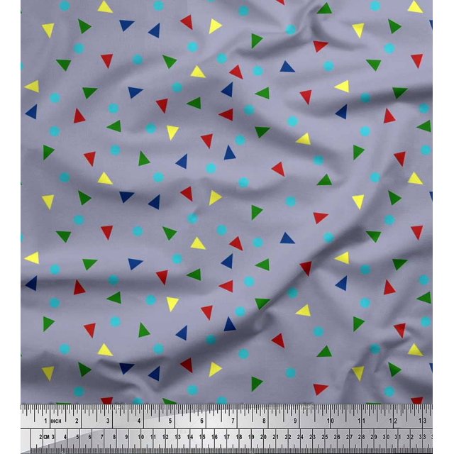 Soimoi Poly Georgette Fabric Dot & Triangle Geometric Printed Craft Fabric by The Yard 42 Inch Wide