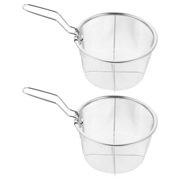 2Pcs Stainless Steel Frying Basket Deep Fry Basket Frying Basket with Handle Mesh Fry Basket