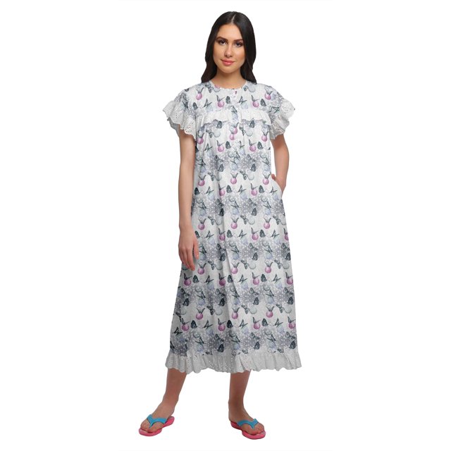 Moomaya Chemise de Nuit d'Allaitement à Col Rond Imprimée pour Femmes en Coton