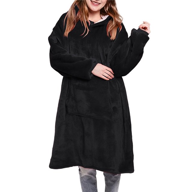 Chandail à Capuchon Couverture Portable pour Femmes en Molleton, Chandail à Capuchon Couverture Chaud et Douillet avec Poche, Régulier, Simple, Noir, Taille Unique