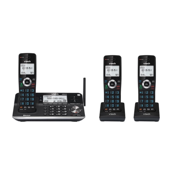 VTech 3-Handset Extended Range Cordless Phone with Bluetooth Connect to Cell, Smart Call Blocker and Answering System, IS7256-3 - Black