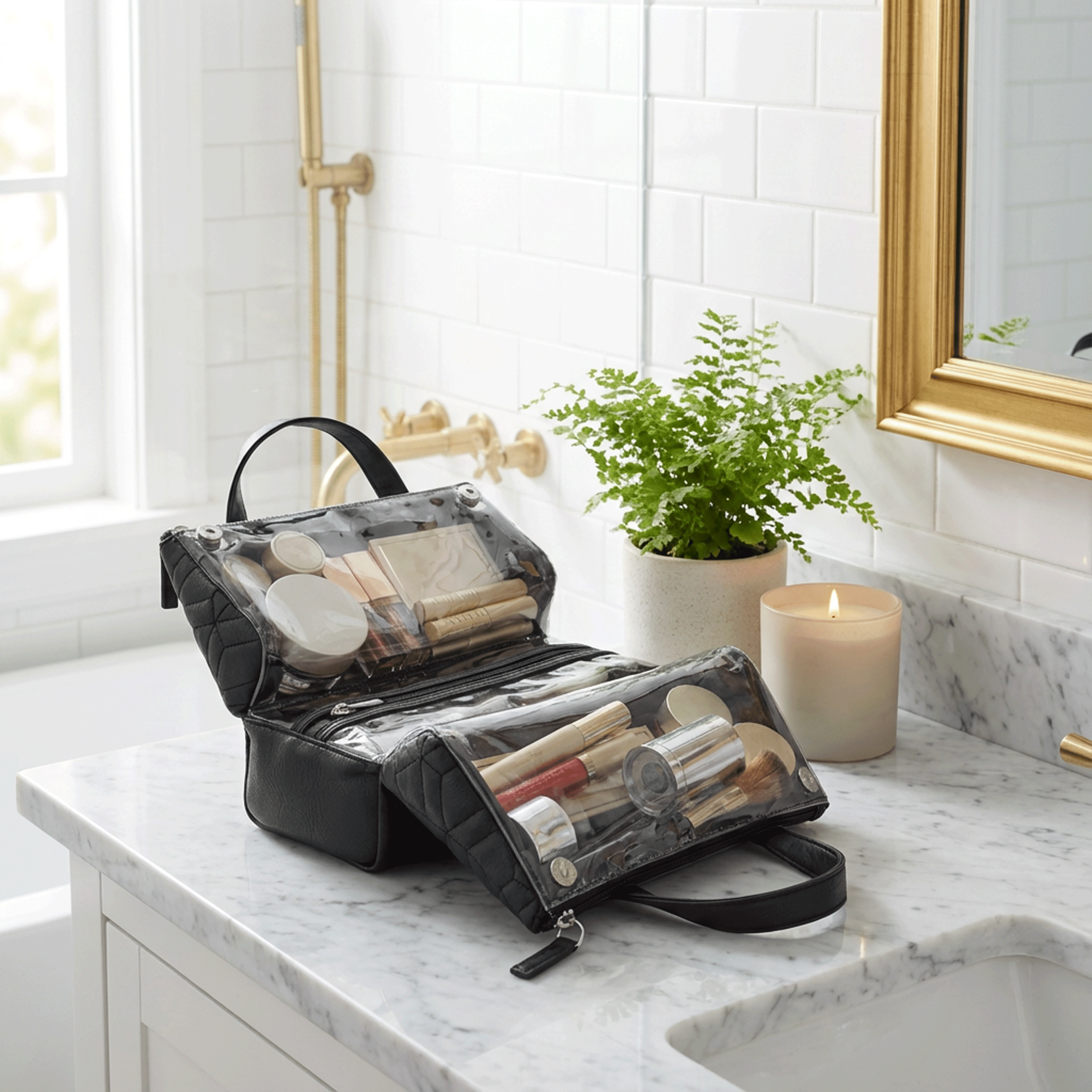 Trousse à cosmétiques Equate Beauty - Mallette pyramidale matelassée à 3 compartiments