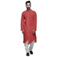 thumbnail image 1 of Atasi Cotton Slub Mens Kurta Solid Button Down Long Sleeve Indian Partywear, 1 of 5