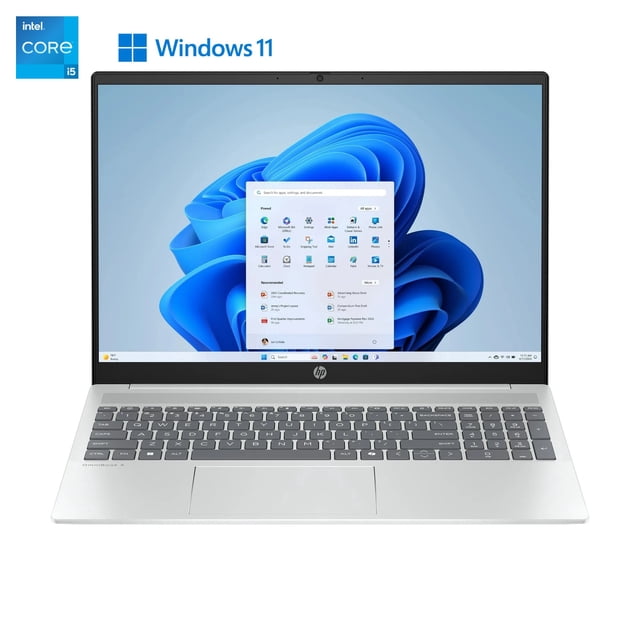 HP Omnibook 5 16‑ba1009ca 16 Pouces WUXGA IPS Portable avec Processeur Intel Core i5‐1334U, 16 Go de RAM et SSD de 512 Go, Affichant le menu Démarrer Windows 11 sur l'Écran. Comprend un Châssis en Aluminium Glacier Silver, un Clavier Rétroéclairé Pleine Grandeur avec Pavé Numérique et un Grand Pavé Tactile Centré pour un Multitâche Efficace.