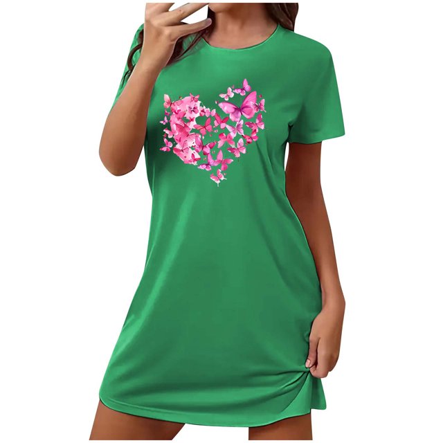 MAOWAPLG Chemises de Nuit pour Femmes Chemise de Nuit Courte Surdimensionnée pour Femmes Mode Imprimé sur la Poitrine Robe de Nuit à Manches Courtes