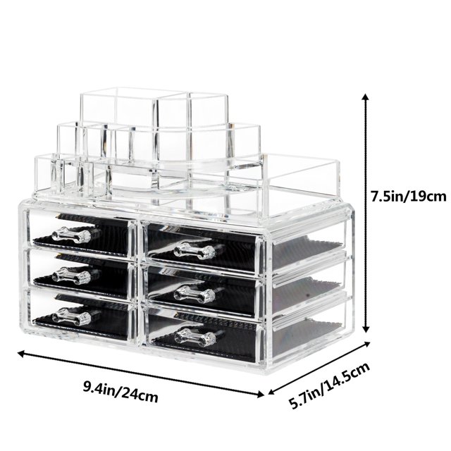 GoDecor Multi-check & 6 Tiroirs Organisateur de Maquillage Acrylique Intégré Transparent