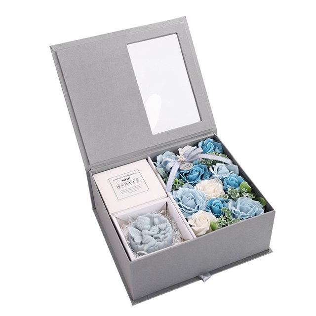 Boc Eye-catching Flower Gift Box Realistic Colorful Anti Fade Rose Soap Flower Box for Festival