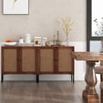 thumbnail image 2 of Giantex Buffet Bahut, Armoire de Rangement de Cuisine avec Portes Décorées en Rotin, Table Console d'Armoire (Noyer, 2), 2 of 6