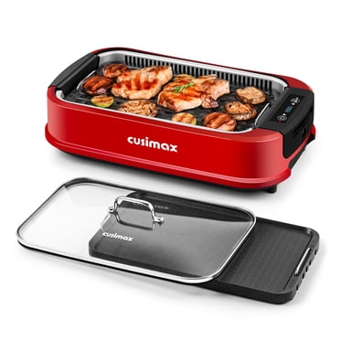 CUSIMAX 1500W Smokeless Indoor Grill,Electric Grill,Portable Korean BBQ with Turbo Smoke Extraction, Nonstick Removable Grill and Griddle Plates,Red.