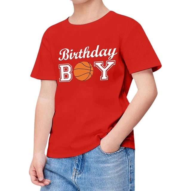 Chemises Garçons Été Manches Courtes Imprimé Basketball Tendance T-Shirt Rouge 4-5 Ans
