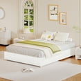 thumbnail image 3 of Full Size Cloud Bed Frame, Low Bed Frame Without Headboard, Corduroy Upholstered Low Platform Bed with Solid Wood Legs, No Box Spring Required, Quiet and Easy Assembly, White, 3 of 8