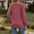thumbnail image 4 of CEHVOM Women's Round Neck Stripe Matte Solid Color Button Splicing Long Sleeved T-shirt Top Clearance, 4 of 4