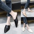 thumbnail image 1 of Women Closed Pointed Toe Flat Heel Slides Slippers Faux Leather Mules Shoes, 1 of 8