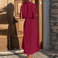thumbnail image 3 of QLEICOM Robe Longue Maxi Décontractée pour Femmes, Col en V, Boutons, Couleur Unie, Simple Boutonnage, Cordon de Serrage, Taille Nouée, Lacets, Blanc m, 3 of 7
