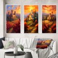 thumbnail image 1 of Designart "Beautiful Sunset over Old Castle in Italian Vineyard I" Castles Framed Wall Art Set Of 3 - Red Traditional Frame Gallery Set For Office Decor, 1 of 6