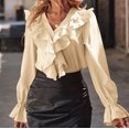 thumbnail image 4 of Annhoo Going out Tops for Women Long Sleeve Button down V Neck Blouses Fashion Ruffle Trim Fall T-Shirts, 4 of 7
