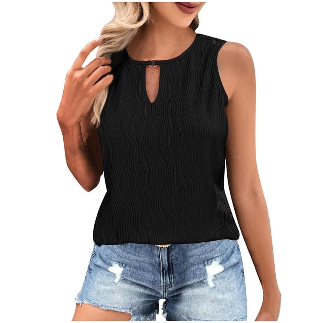 AherBiu Camisoles de Sortie pour Femmes Sans Manches à Col Rond Camisole d'Été Décontractée Mode Débardeurs Plissés