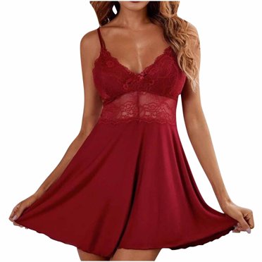 Cameland Lingerie pour Femmes Nuisette en Dentelle pour Femmes Chemise de Nuit Vêtement de Nuit Col en V Lingerie Complète Robe de Nuit Grande Taille
