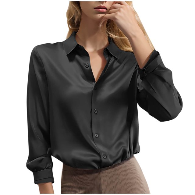GigrtiJin Chemises Boutonnées pour Femmes Automne Manches Longues Col Rabattu Couleur Unie Mode Décontractée Confortable Hauts Amples