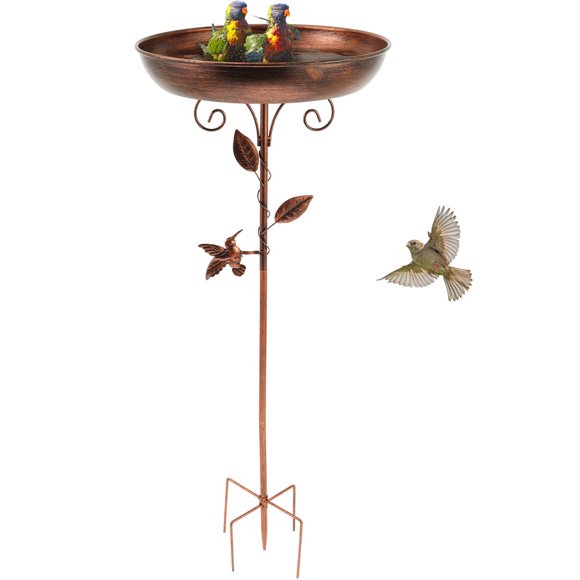 HLONK Bird Bath 32” Vintage Freestanding Birdbaths Birdfeeder Metal Bird Baths Feeder Bowl for Outdoors Garden Patio Yard Lawn Decor Upgraded 5-Pronged Base (Antique Bronze)