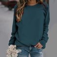 thumbnail image 2 of Yuyuzo 2023 Automne Chandail Sportif Uni pour Femme Décontracté Ample à Col Rond Raglan à Manches Longues Tunique à Enfiler Hauts Bleu Foncé, 2 of 7