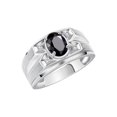 thumbnail image 3 of RYLOS Men's Rings Sterling Silver Rings Classic Designer Style 8X6MM Oval Gemstone &  Diamond Ring Onyx October Birthstone Rings For Men Size 8, 3 of 7