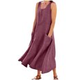 thumbnail image 2 of Ovzne Robes pour Femmes Robe d'Été Mode d'Été pour Femmes Décontractée Couleur Unie Sans Manches Col Rond Robe avec Poches Jupe Robe de Printemps Liquidation, 2 of 6