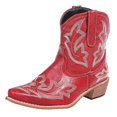 thumbnail image 1 of HBFAGFB Womens Boots Retro Embroidery Square Heels Slip-On Short Booties Pointed Toe Shoes Wine Size 38, 1 of 4
